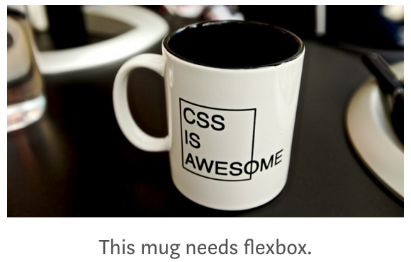 coffee mug with a picture of a layout problem that flexbox can fix by wrapping.